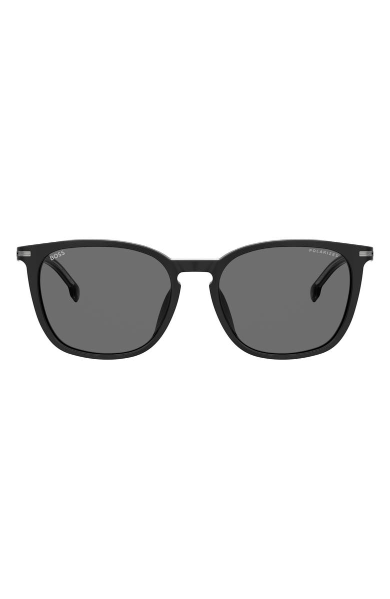 BOSS 56mm Polarized Rectangular Sunglasses, Main, color, Black