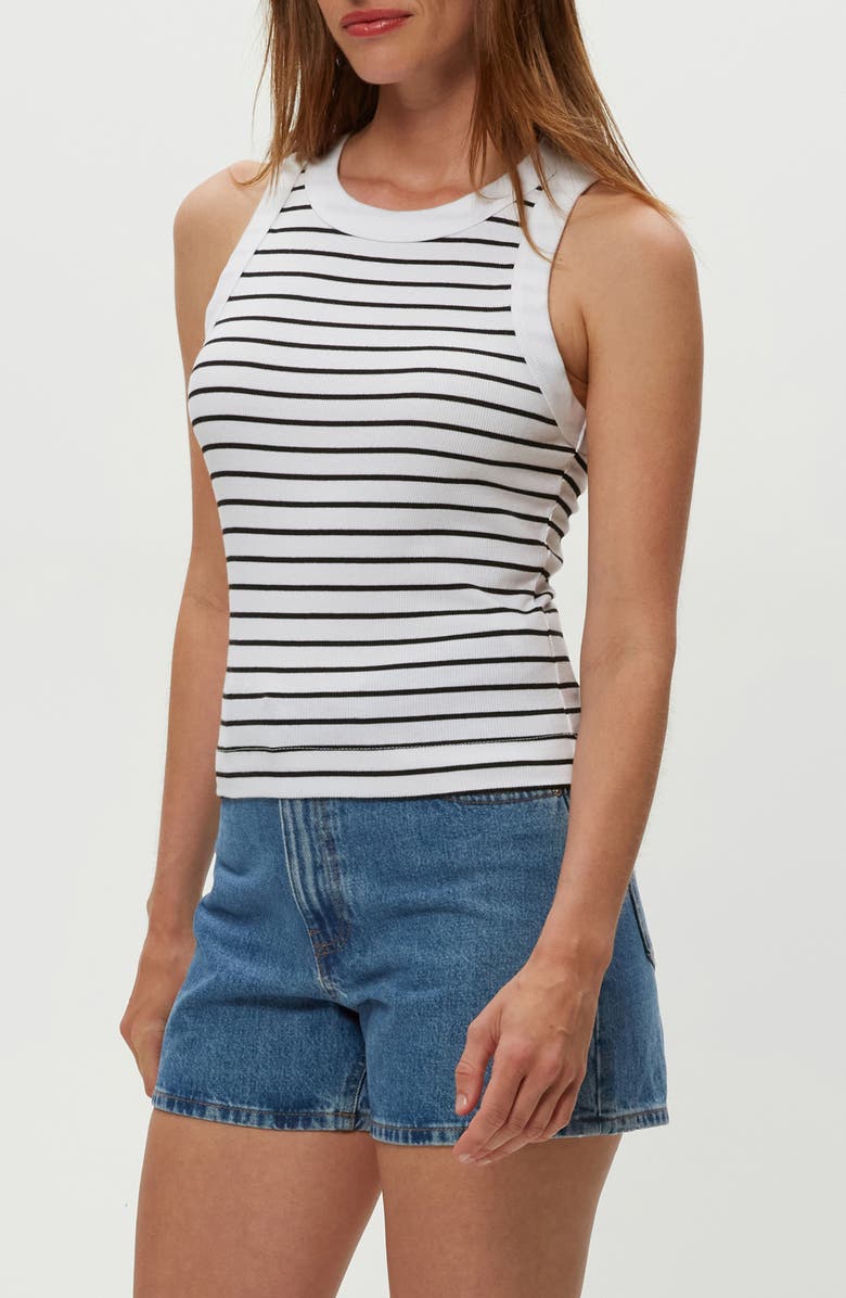 Michael Stars Gina Stripe Rib Tank, Alternate, color, White/ Black