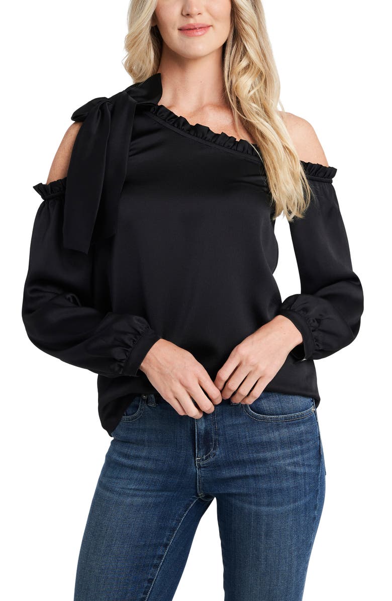 CeCe One-Shoulder Ruffle Bow Blouse, Main, color, 