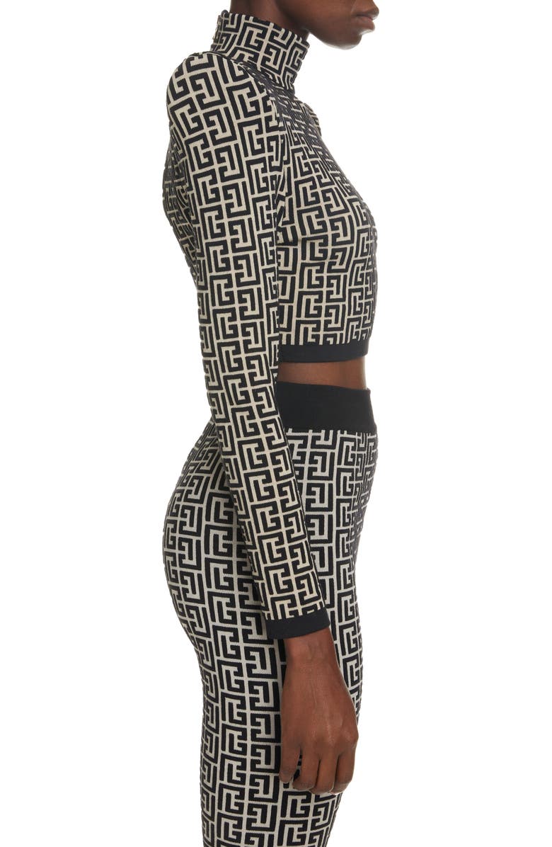 Balmain Monogram Jacquard Crop Top, Alternate, color, 