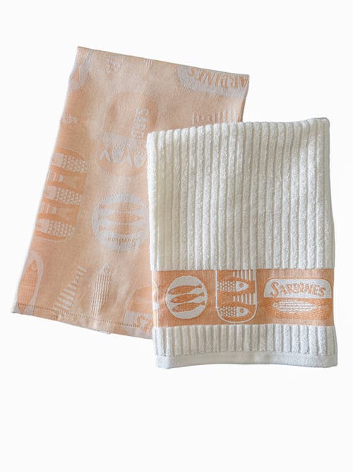Anaya Simply Sardines Kitchen Towels In Sangria Red