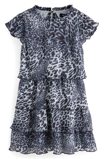 Smallsaints By Allsaints Kids' Leopard Print Plissé Tiered Dress In Black