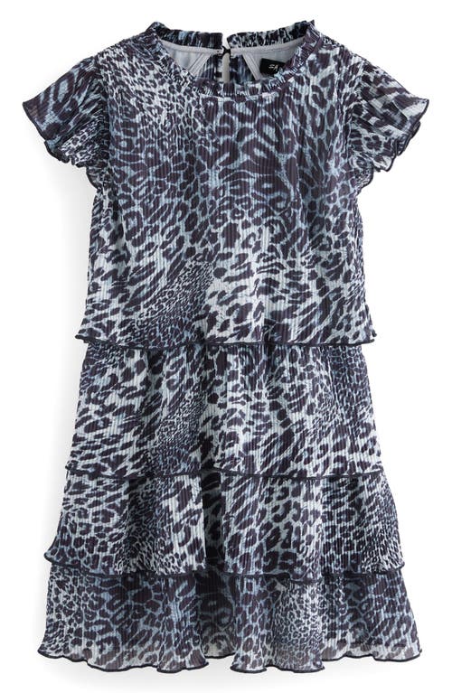 Smallsaints By Allsaints Kids' Leopard Print Plissé Tiered Dress In Black