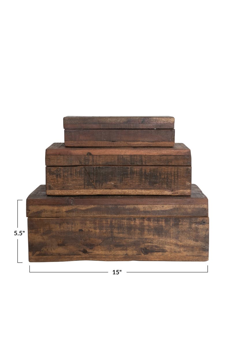 Reclaimed Vintage Wood Boxes, Set of 3 Sizes, Natural, Alternate, color, Natural