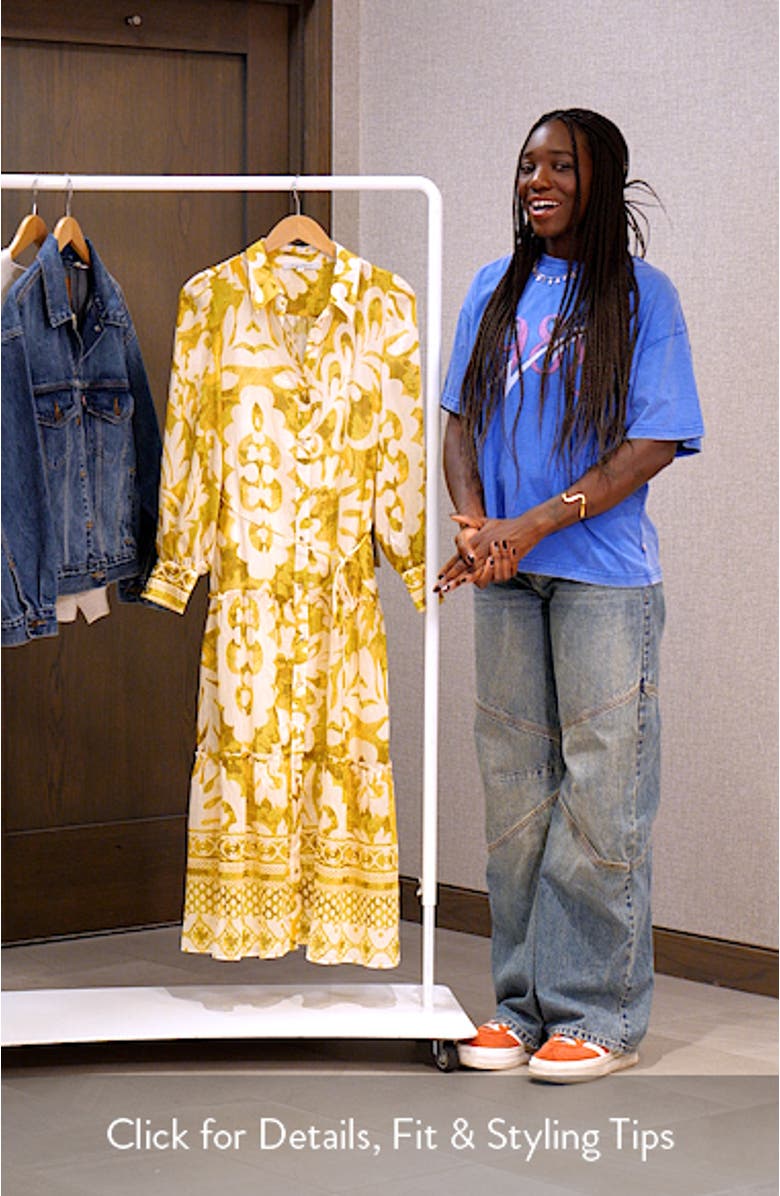 Mixed Print Long Sleeve Tiered Shirtdress, sales video thumbnail