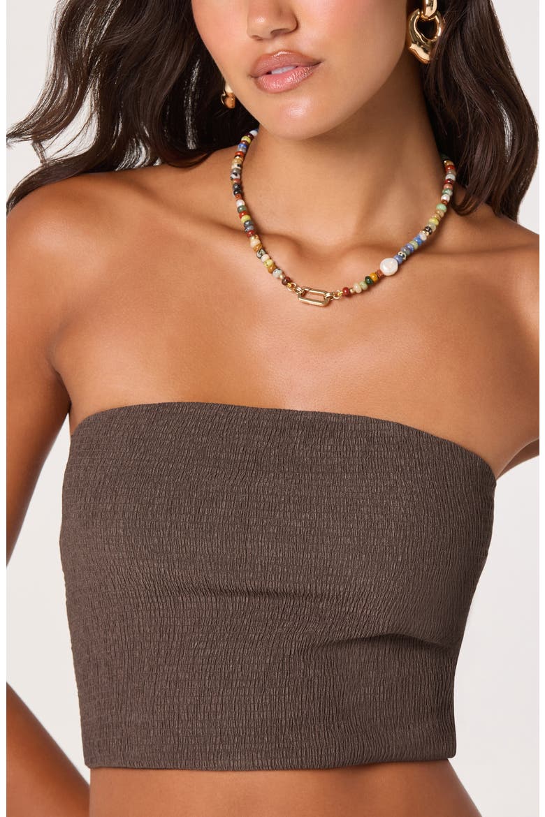 Anoka Smocked Strapless Crop Top, Alternate, color, TRUFFLE