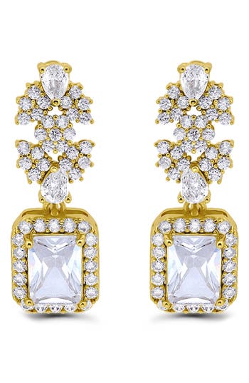 Christian Siriano Emerald Cut Cubic Zirconia Drop Earrings In Gold