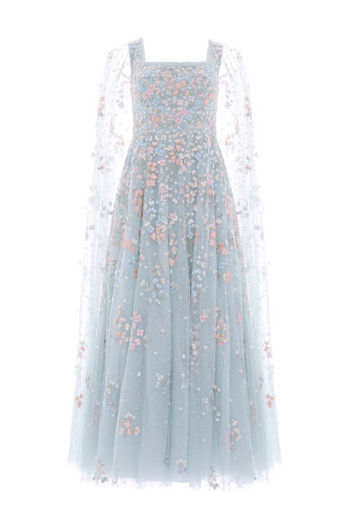 Needle & Thread Versailles Ditsy Cape Sleeve Ankle Gown In Blue