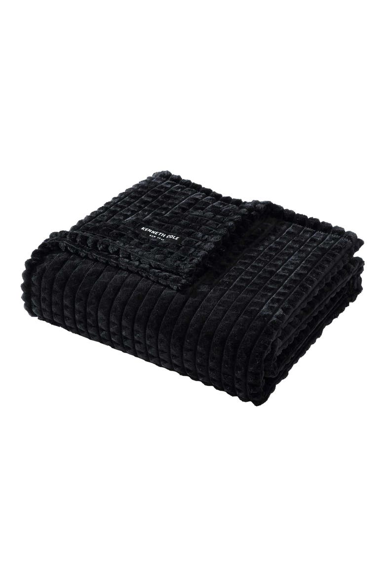 Solid Textured Plush Throw, Main, color, BLACK