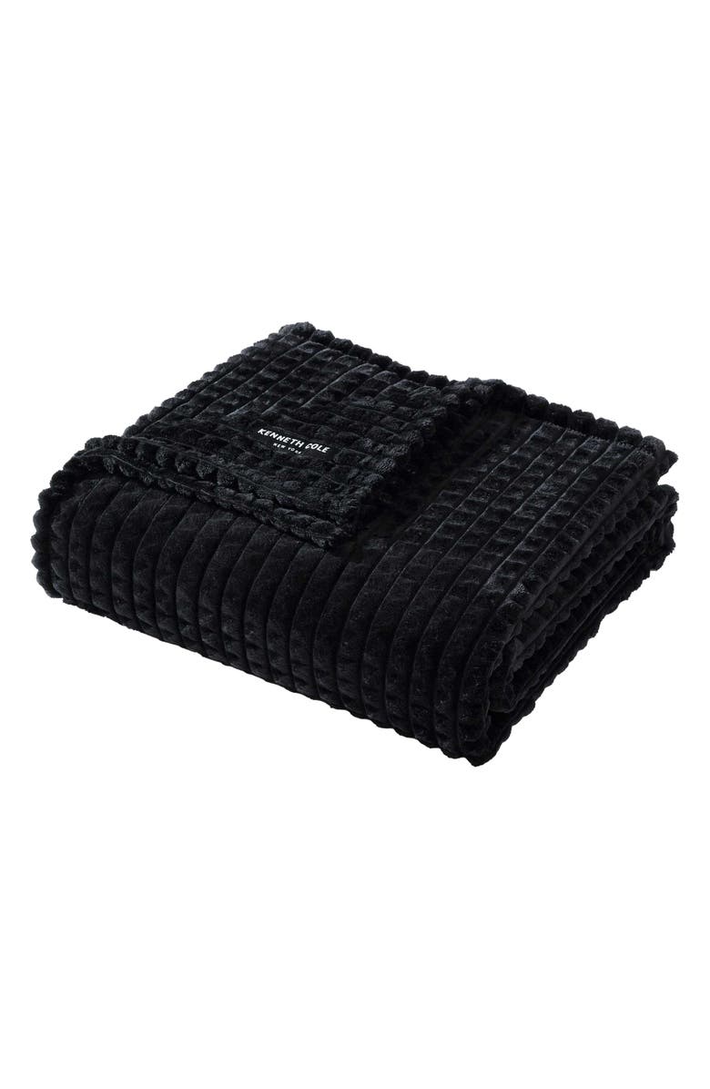 Kenneth Cole New York Solid Textured Plush Throw, Main, color, Black
