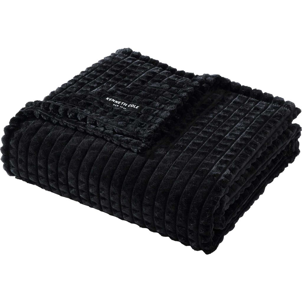 Kenneth Cole New York Solid Textured Plush Throw In Black