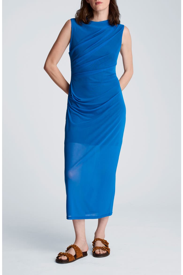 Ruched Sleeveless Midi Dress, Main, color, JEWEL BLUE