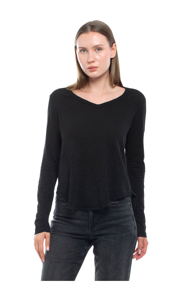 WILT Clothing Long Sleeve V-Neck With Raw Hem Shirttail, Main, color, Black