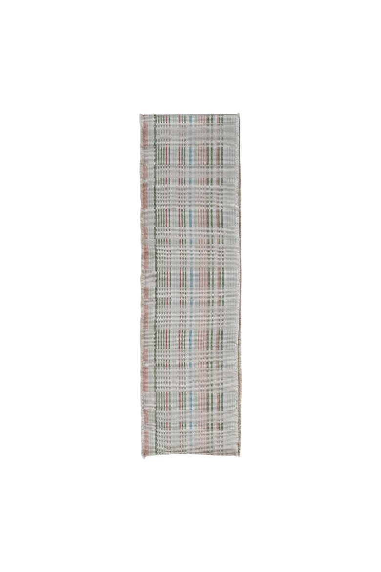 Woven Cotton Table Runner with Fringe, Multicolor Plaid, Main, color, Multicolor