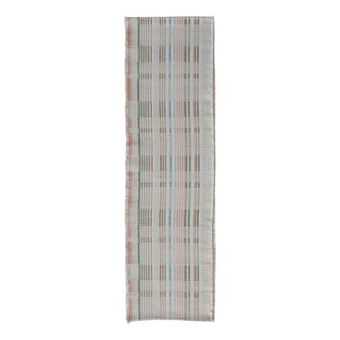 Woven Cotton Table Runner with Fringe, Multicolor Plaid