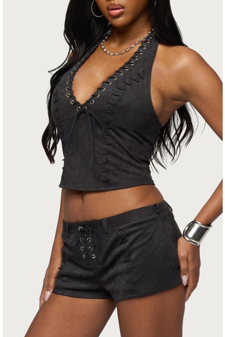 Sloane Faux Suede Halter Top, Alternate, color, DARK-GRAY