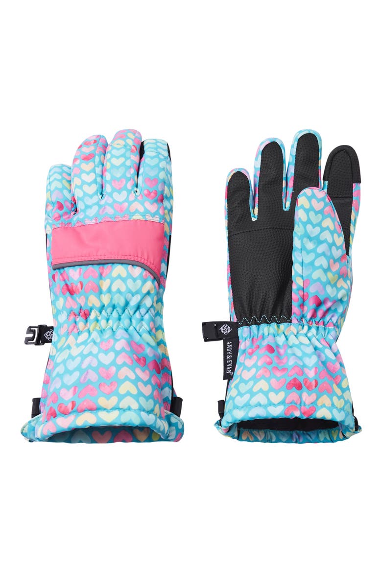 Kids' Zip Gloves, Main, color, AQUA HEARTS