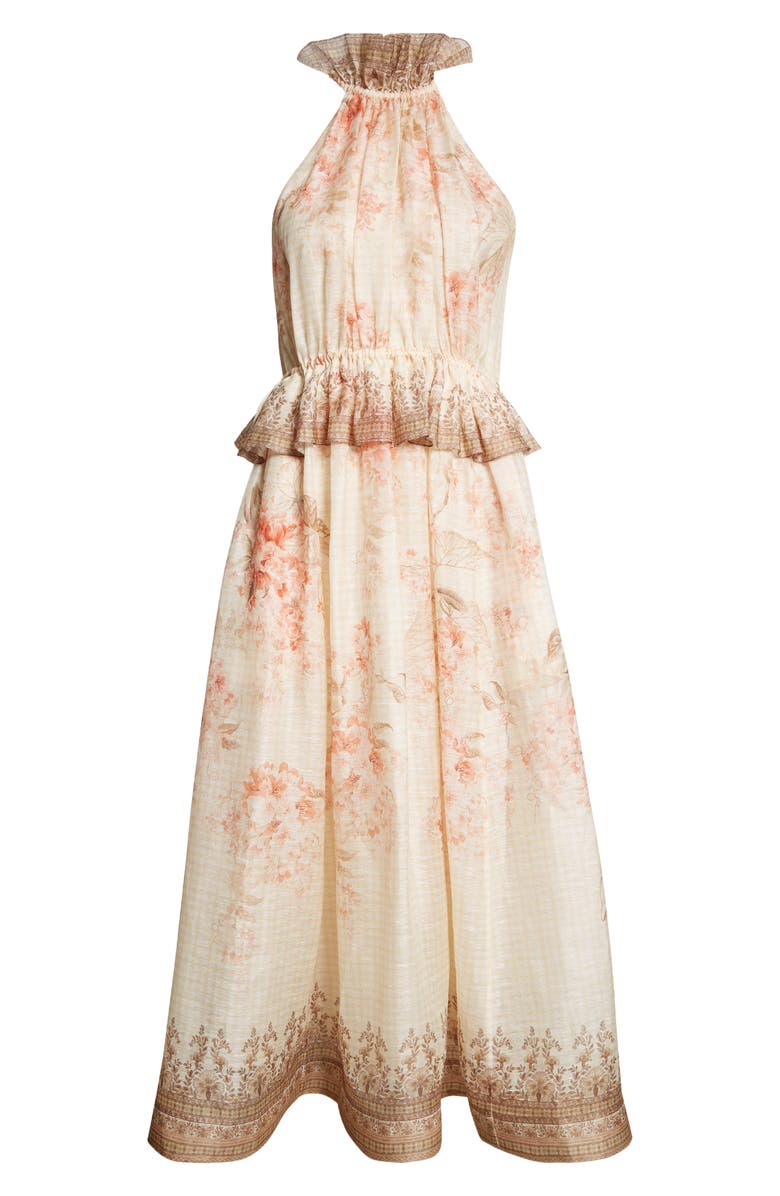 Tropical Floral Linen & Silk Midi Dress
