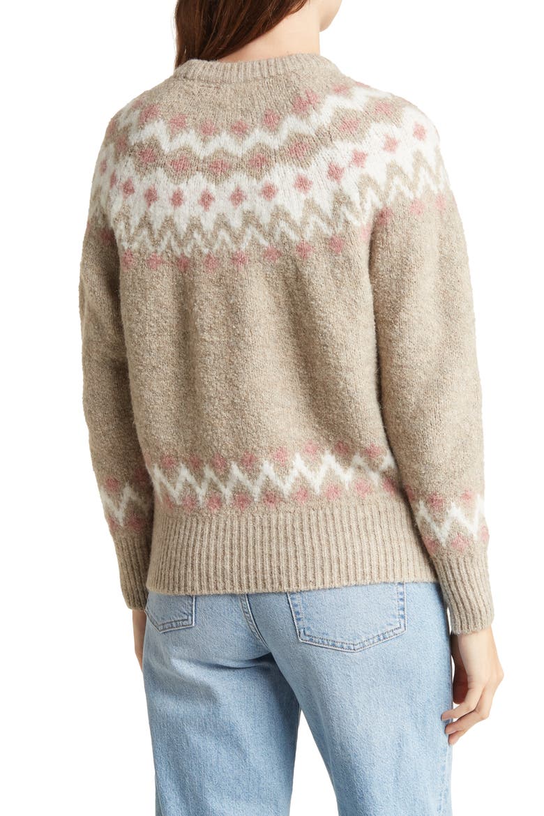 Fair Isle Recycled Polyester Blend Sweater, Alternate, color, NATURAL