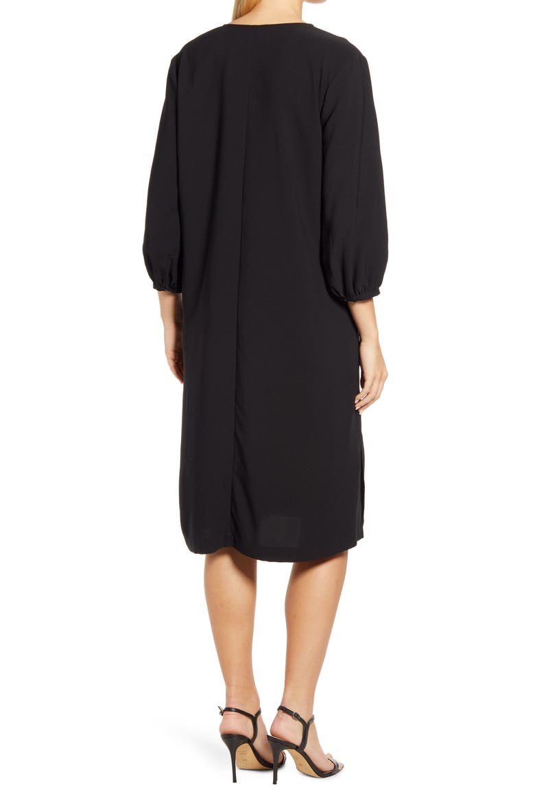 V-Neck Blouson Sleeve Dress, Alternate, color, BLACK