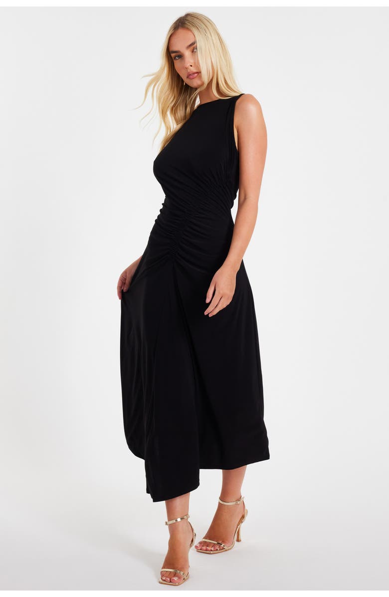 QUIZ ITY Ruched Detail Midi Dress, Alternate, color, Black