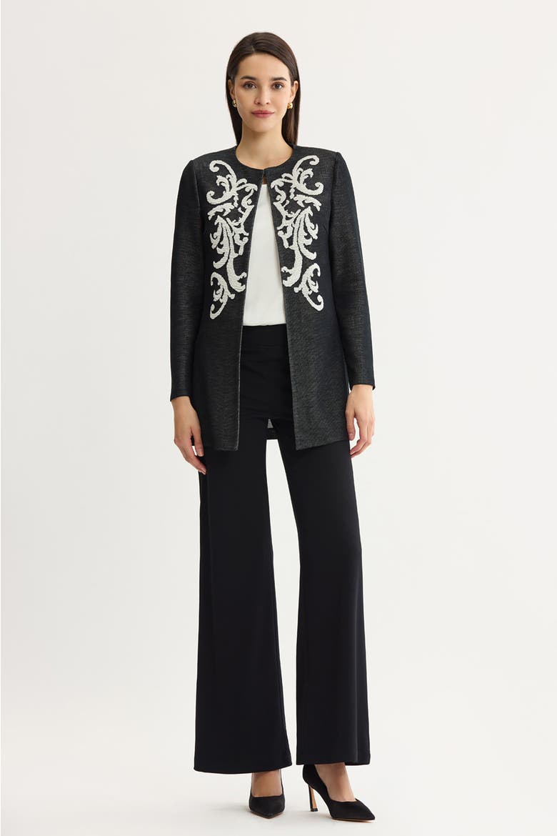 Filigree Jacquard Knit Jacket, Alternate, color, Black/Ivory