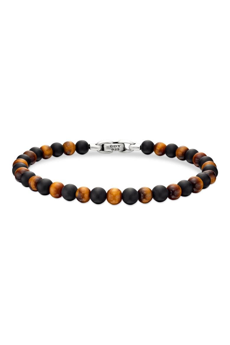 Men's Alternating Stone Beaded Bracelet, Main, color, SILVER