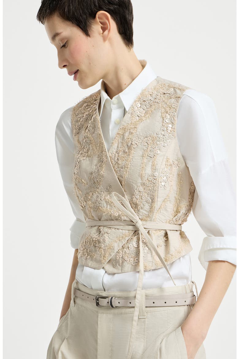 Vest with dazzling seabed embroidery, Alternate, color, Beige