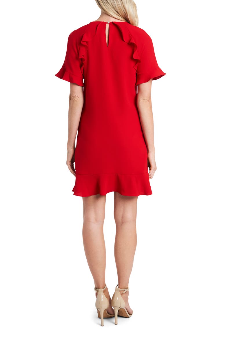 Ruffled Crepe Shift Dress, Alternate, color, LUMINOUS RED