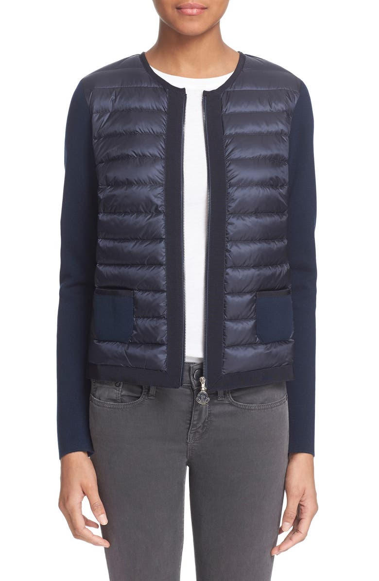 Moncler 'Maglia' Quilted Down Front Tricot Cardigan, Main, color, 