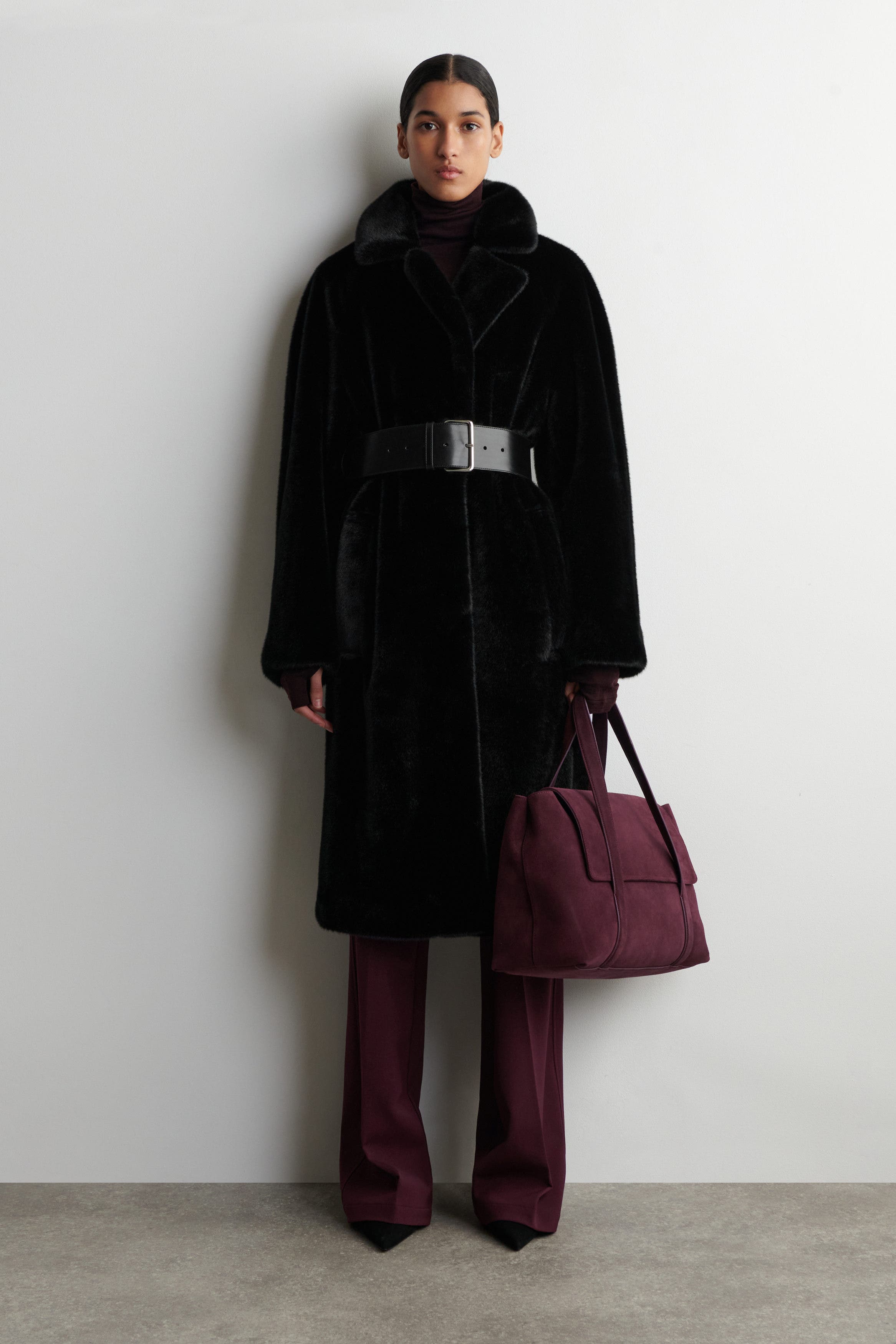 COS Easel Tote Bag - Suede, Alternate, color, Bordeaux