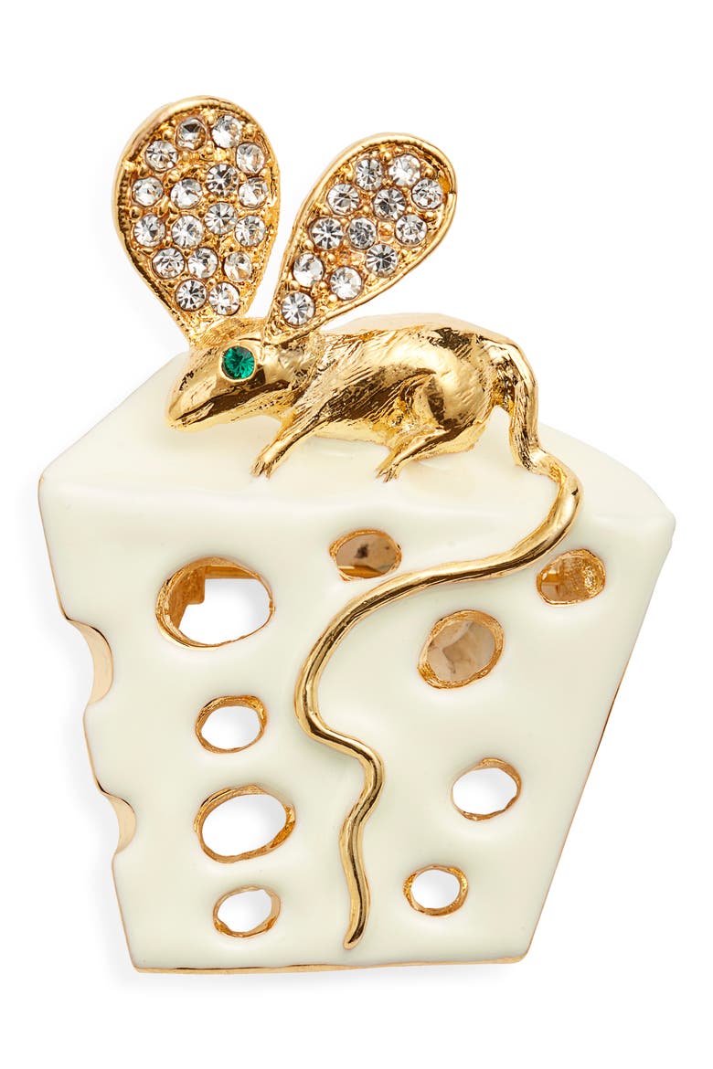 Mouse & Cheese Pin, Main, color, GOLD