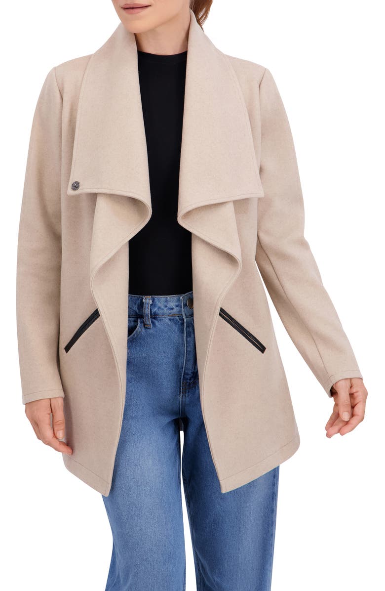 Ookie & Lala Drape Collar Open Front Jacket, Alternate, color, Camel