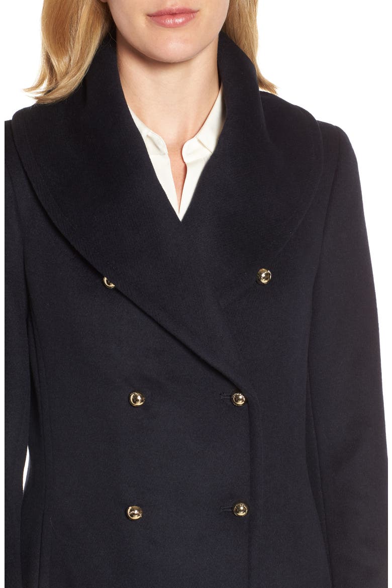 DKNY Wool Blend Felt Shawl Collar Coat, Alternate, color, NAVY