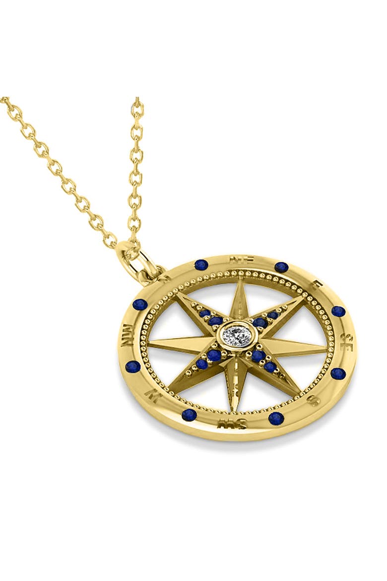 Compass Necklace Pendant Diamond Accented 14k, Alternate, color, Blue Sapphire,Yellow Gold