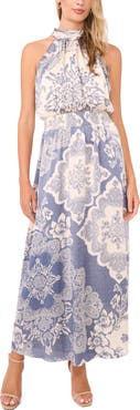 Vince Camuto Mixed Print Smock Waist Maxi Dress
