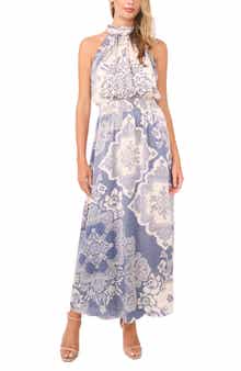 Vince Camuto Mixed Print Smock Waist Maxi Dress