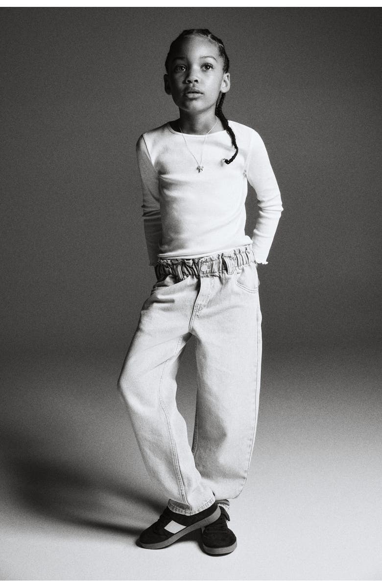 H&M Relaxed paper bag jeans, Alternate, color, Light Denim Blue