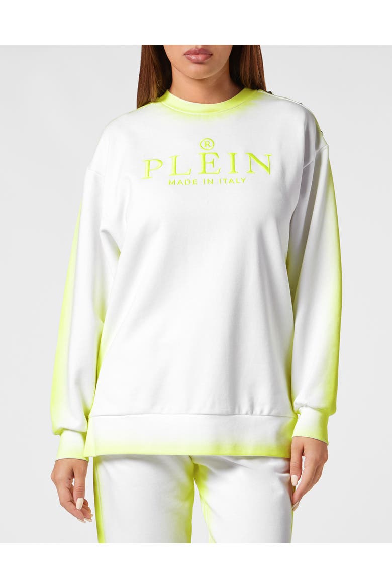 Sweatshirt Round Neck Fluo Women, Main, color, white