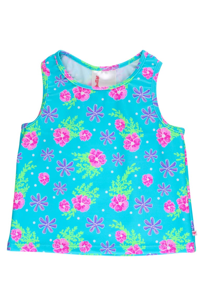 Girls UPF50+ Active Tank Top, Main, color, Neon Happy Hibiscus