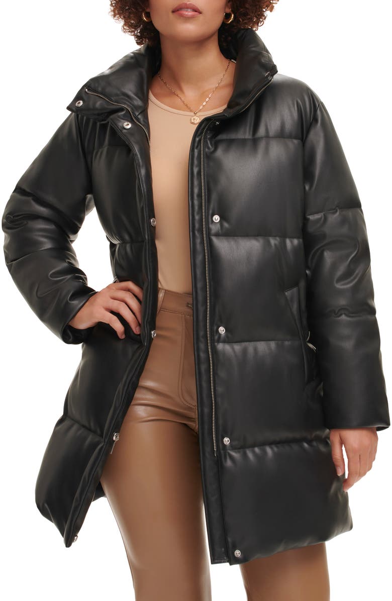 Levi's<sup>®</sup> Water Resistant Faux Leather Long Puffer Coat, Alternate, color, 