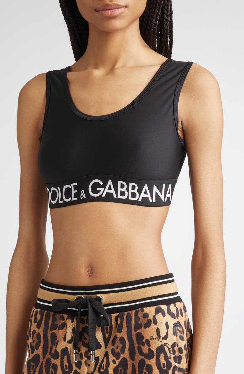 Dolce&Gabbana Logo Band Jersey Sports Bra, Alternate, color, N0000 Black