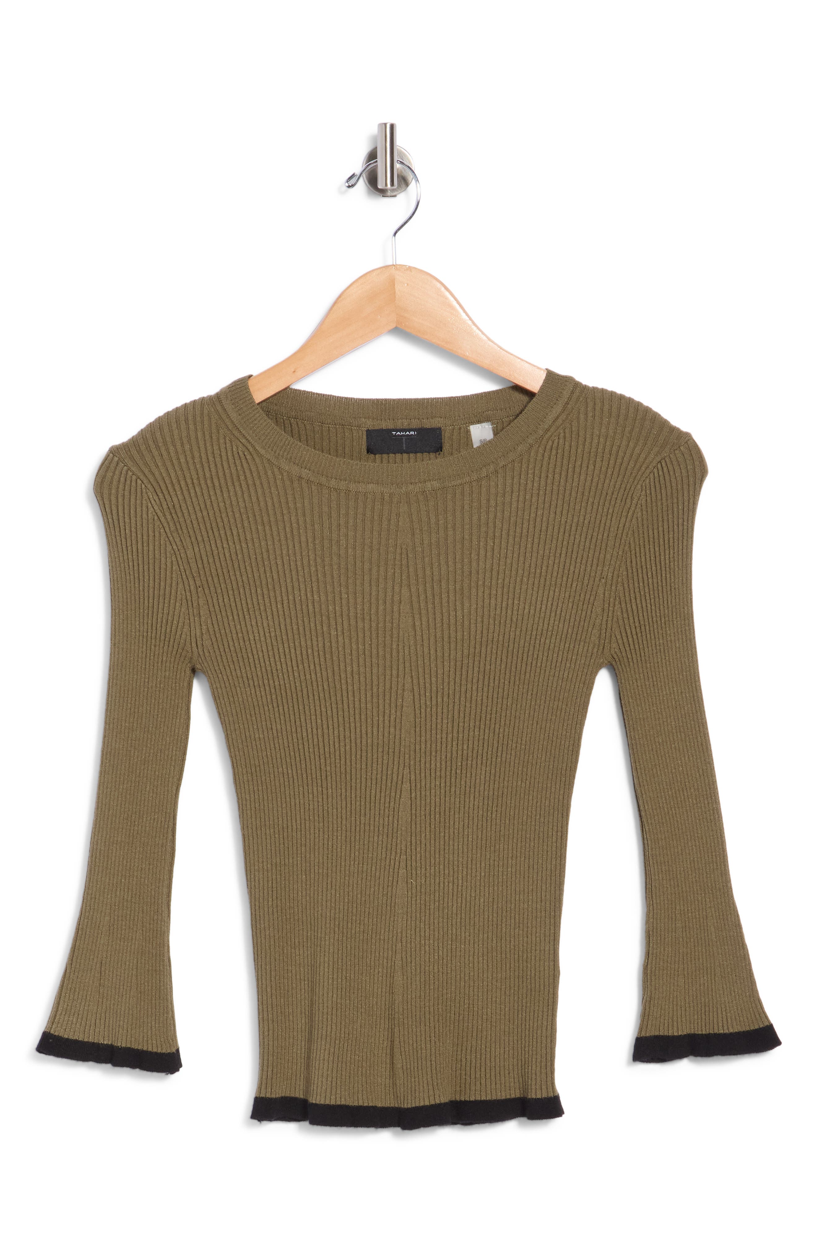 Piping Trim Ribbed Crewneck Sweater