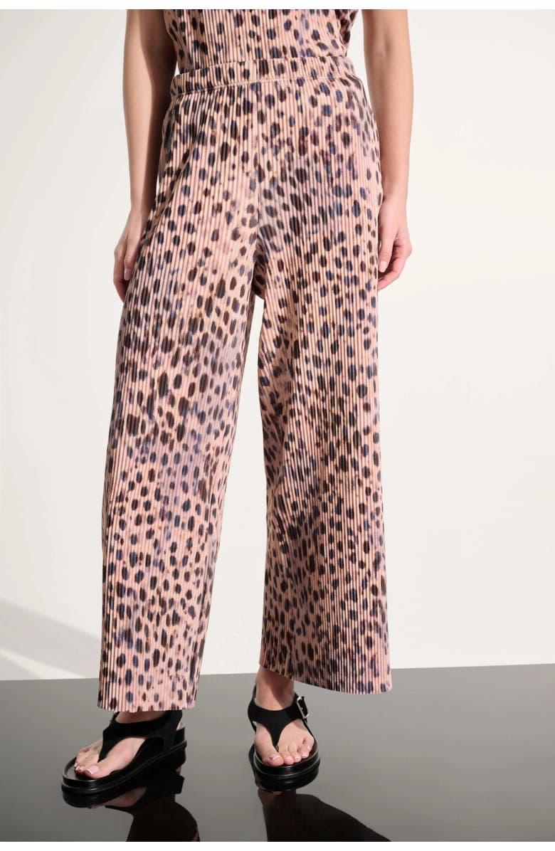 Joseph Ribkoff Pleated Scuba Crepe Animal Print Pull-On Wide Leg Pants, Main, color, Beige/Multi