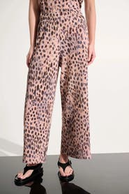 Joseph Ribkoff Pleated Scuba Crepe Animal Print Pull-On Wide Leg Pants