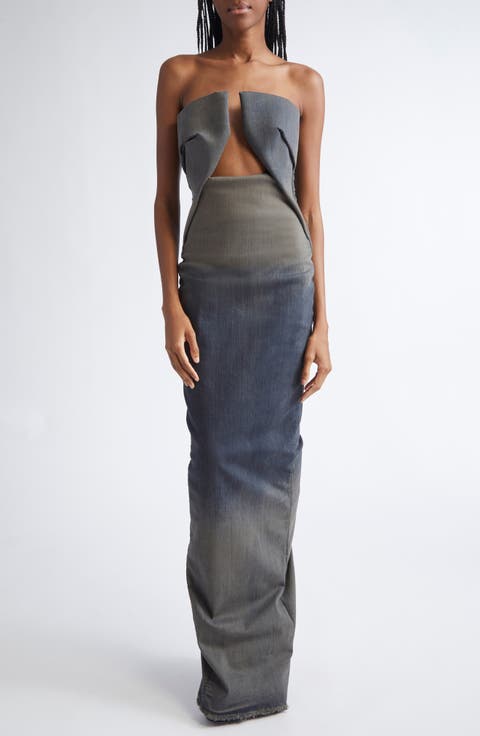 Abito Prong Strapless Gradient Denim Gown