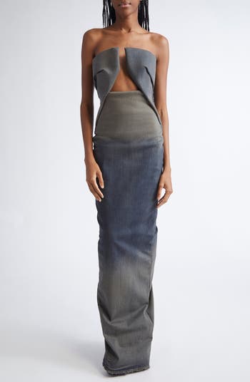Rick Owens Abito Prong Strapless Gradient Denim Gown | Nordstrom