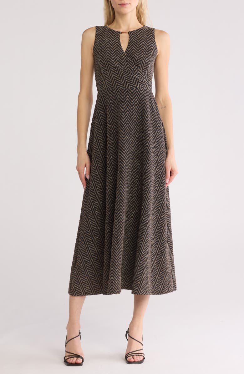 SANDRA DARREN Chevron Sleeveless Faux Wrap Dress, Main, color, 