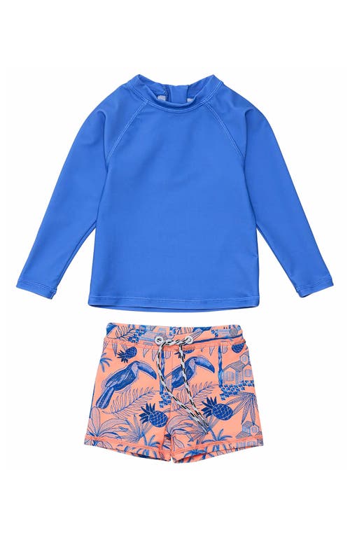Snapper Rock Tropical Vacay Two-piece Rashguard Swimsuit In Blue/peach