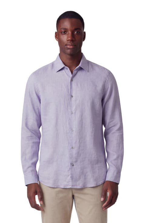 Uomo Solid Long Sleeve Fine Linen Shirt